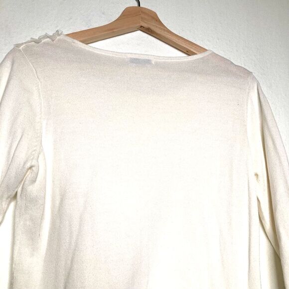 Veeko Womens Top White 3/4 Sleeve Scoop Neck Bow Embellished Sequins Party M - Picture 4 of 8